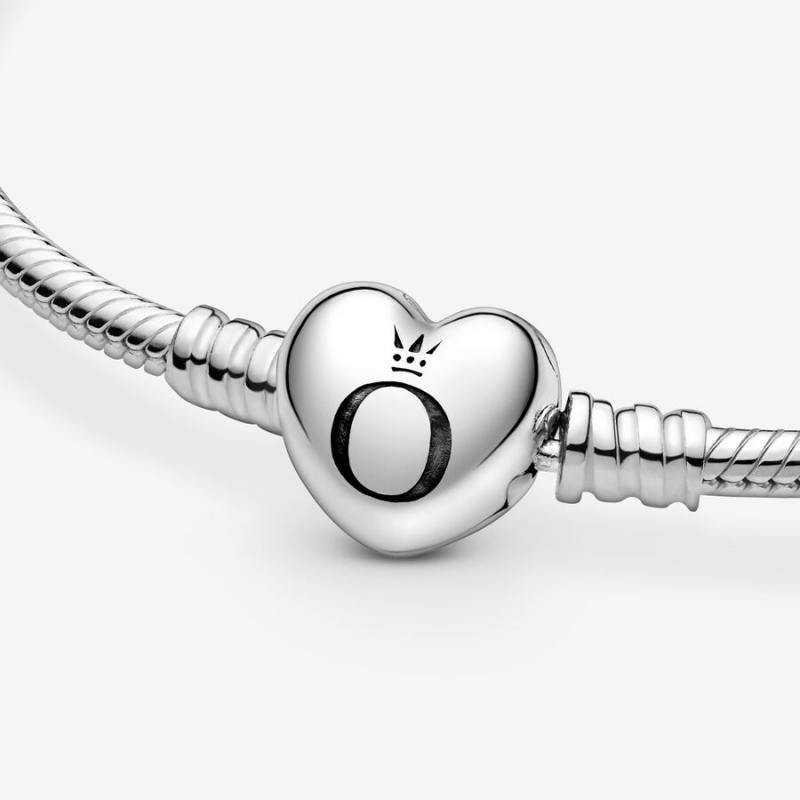 Sterling Silver Pandora Moments Heart Clasp Snake Charm Holders | 4839106-CL