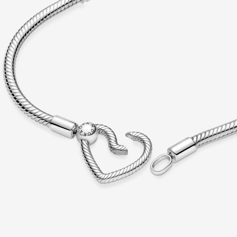 Sterling Silver Pandora Moments Heart Closure Snake Charm Bracelets | 0985247-CV