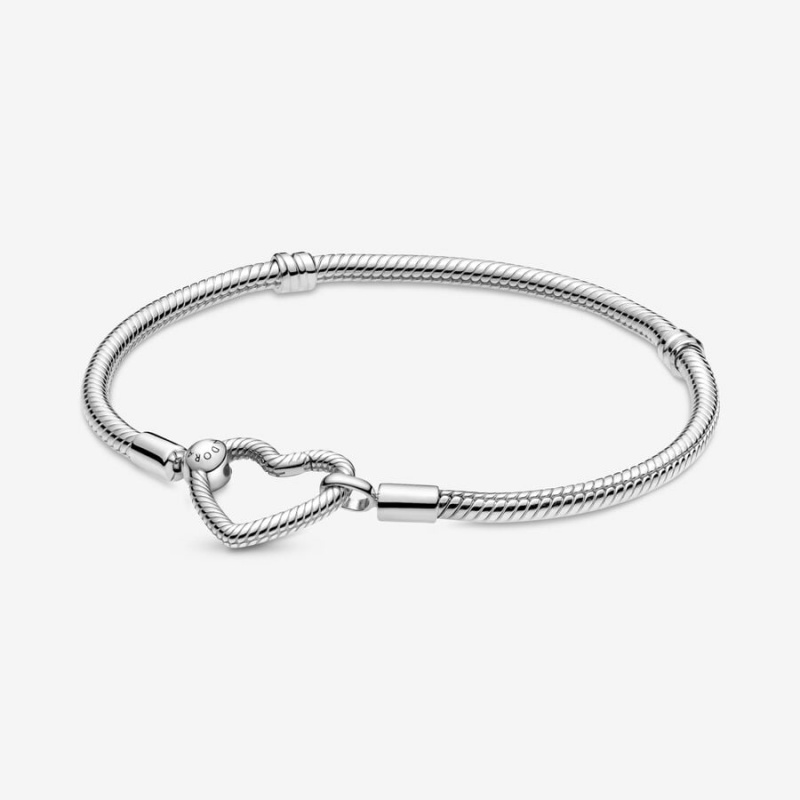 Sterling Silver Pandora Moments Heart Closure Snake Charm Bracelets | 0985247-CV