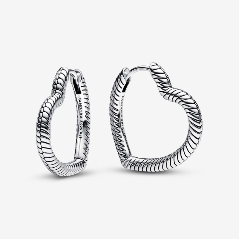 Sterling Silver Pandora Moments Heart Hoop Earrings | 0584976-JC