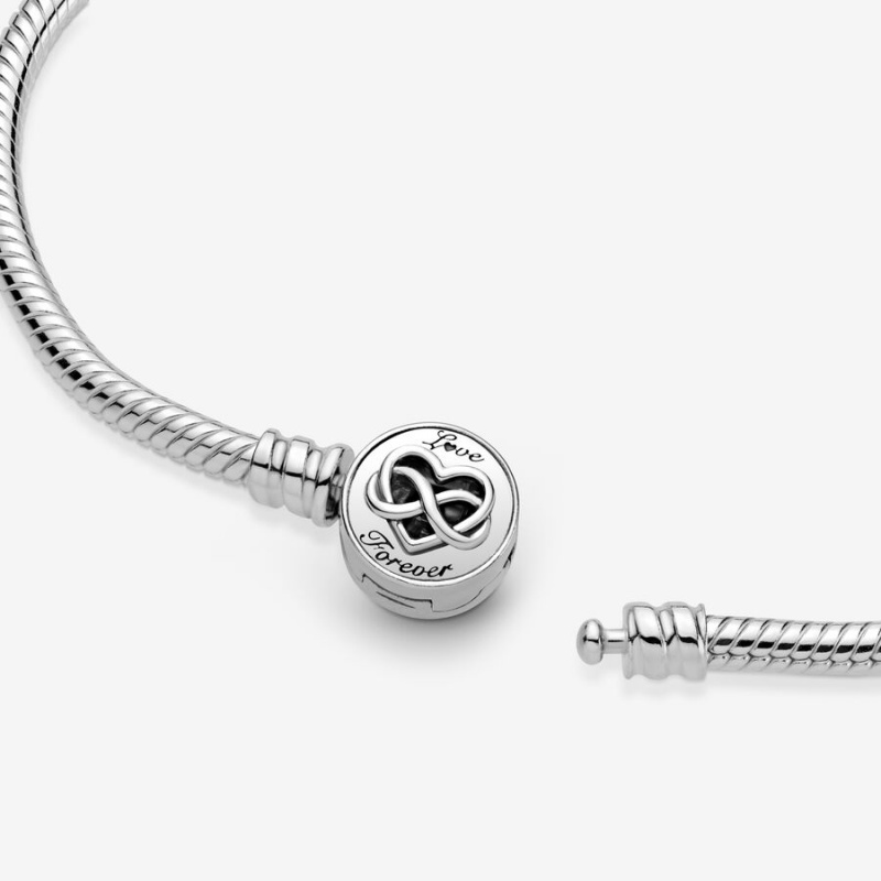 Sterling Silver Pandora Moments Heart Infinity Clasp Snake Charm Bracelets | 9135274-BY