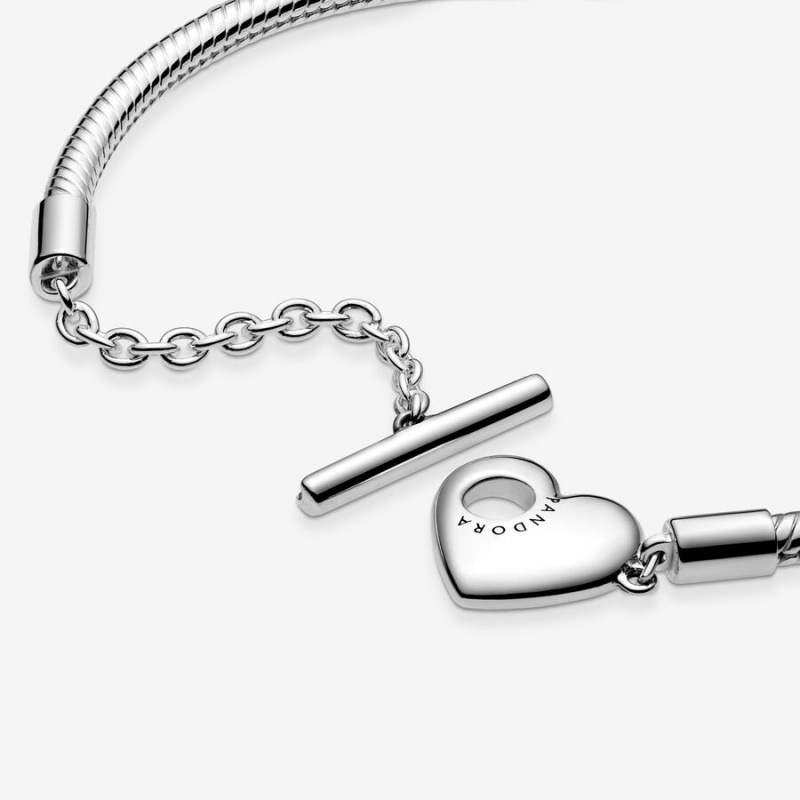 Sterling Silver Pandora Moments Heart T-Bar Snake Charm Bracelets | 1462938-IW