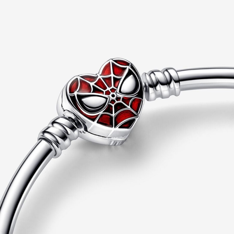 Sterling Silver Pandora Moments Marvel Spider-Man Mask Clasp Bangle Charm Bracelets | 9417850-KM