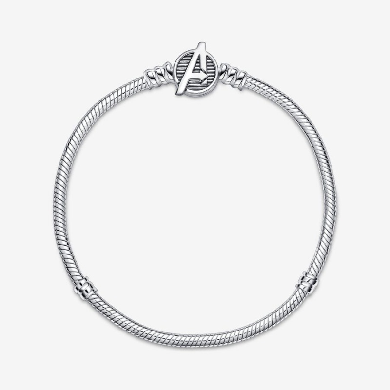 Sterling Silver Pandora Moments Marvel The Avengers Logo Clasp Snake Charm Bracelets | 5608947-HS