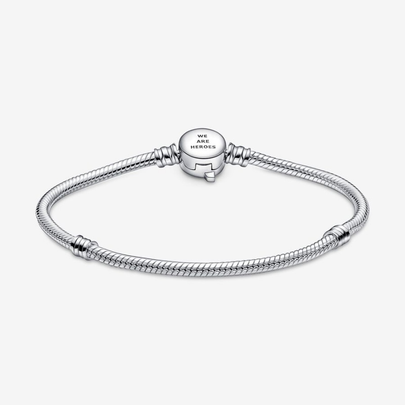 Sterling Silver Pandora Moments Marvel The Avengers Logo Clasp Snake Charm Bracelets | 5608947-HS