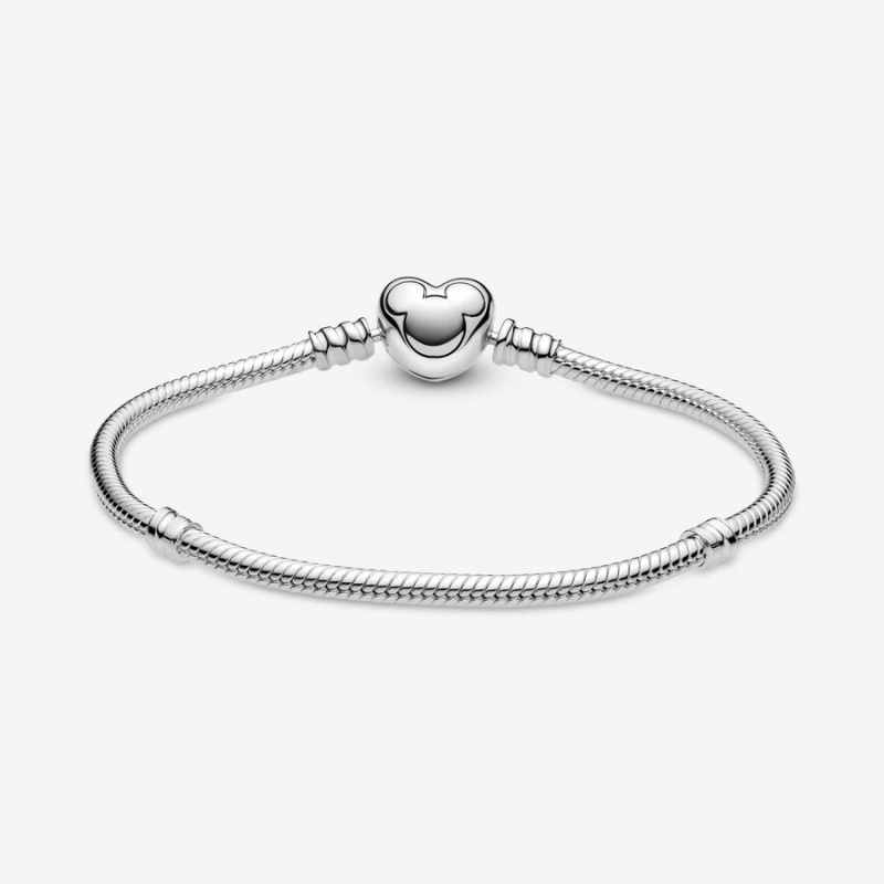 Sterling Silver Pandora Moments Mickey Mouse Heart Clasp Snake Charm Holders | 0298637-LH