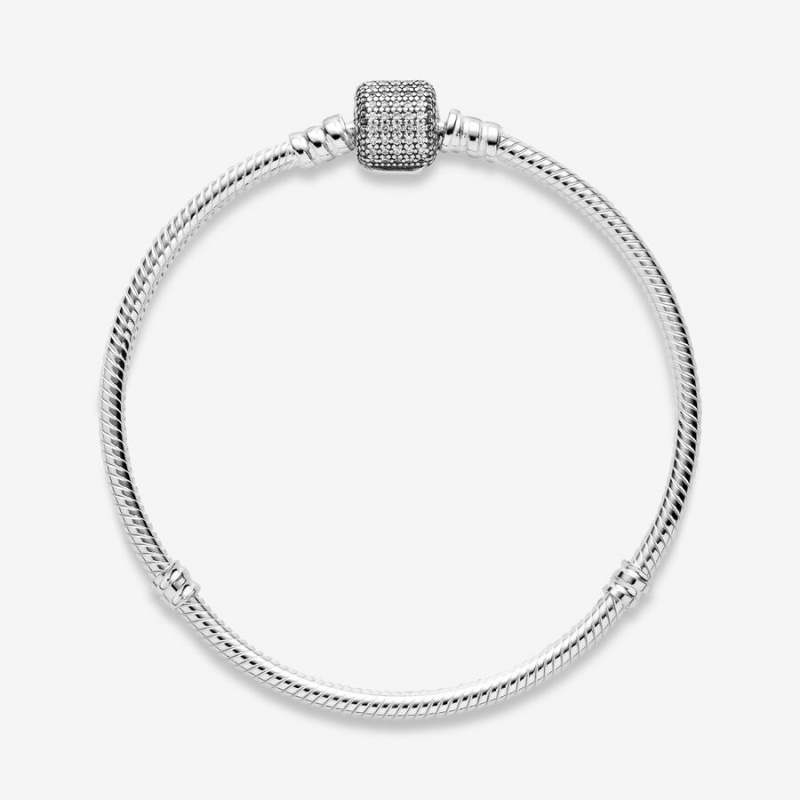 Sterling Silver Pandora Moments Sparkling Pavé Clasp Snake Charm Bracelets | 6420713-OT