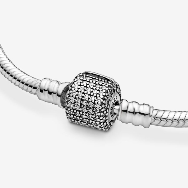 Sterling Silver Pandora Moments Sparkling Pavé Clasp Snake Charm Bracelets | 6420713-OT