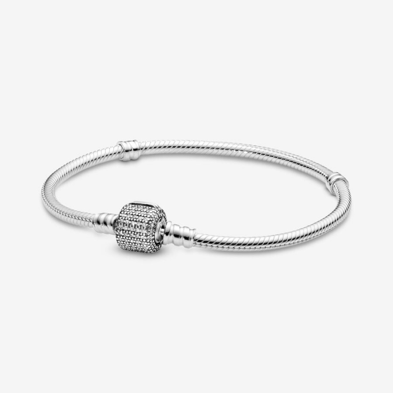 Sterling Silver Pandora Moments Sparkling Pavé Clasp Snake Charm Bracelets | 6420713-OT