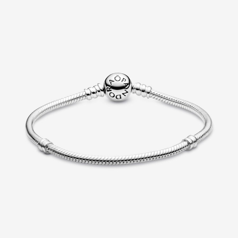 Sterling Silver Pandora Moments Sparkling Heart Clasp Snake Charm Holders | 5726981-BN