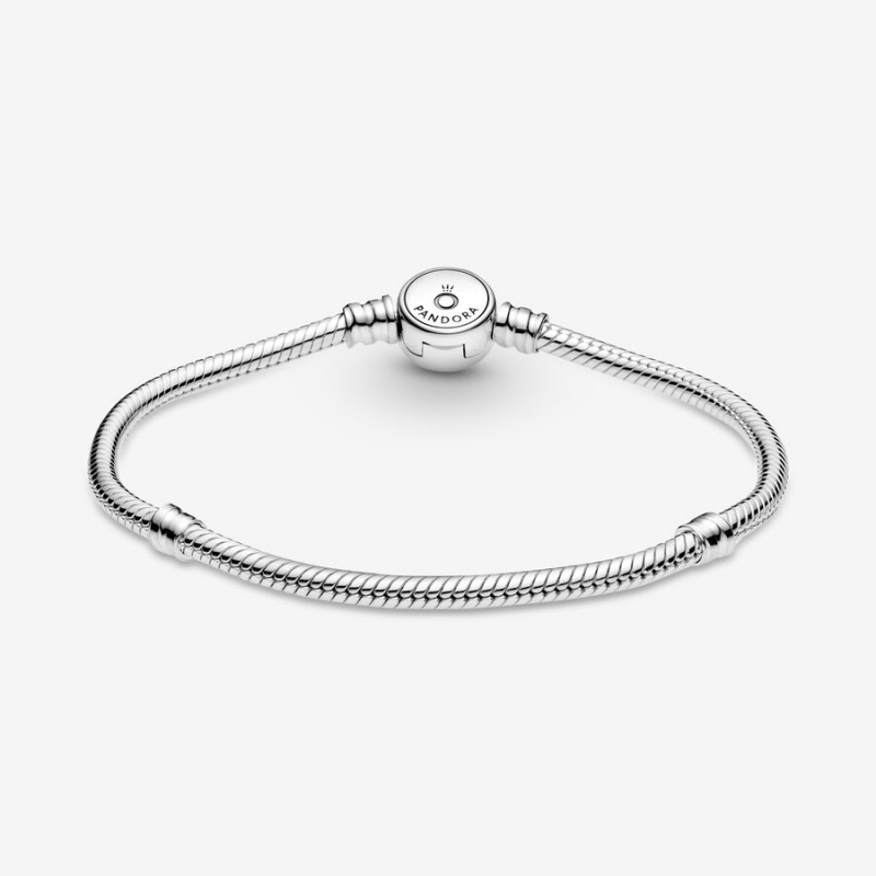 Sterling Silver Pandora Moments Sparkling Blue Disc Clasp Snake Chain Bracelets | 9468321-CE