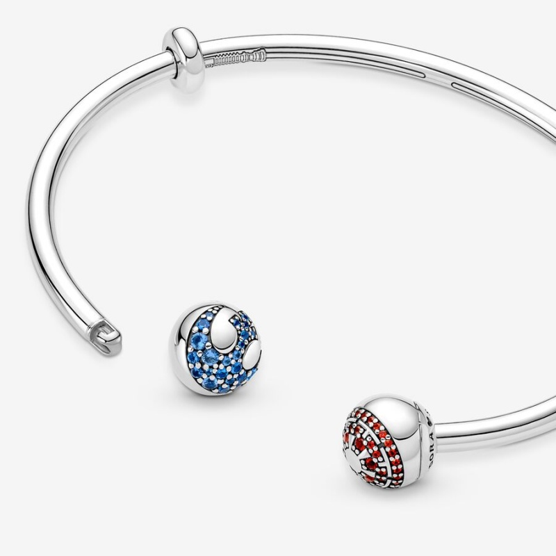 Sterling Silver Pandora Moments Star Wars™ Light & Dark Side Logo Open Bangle Charm Holders | 7186049-TA