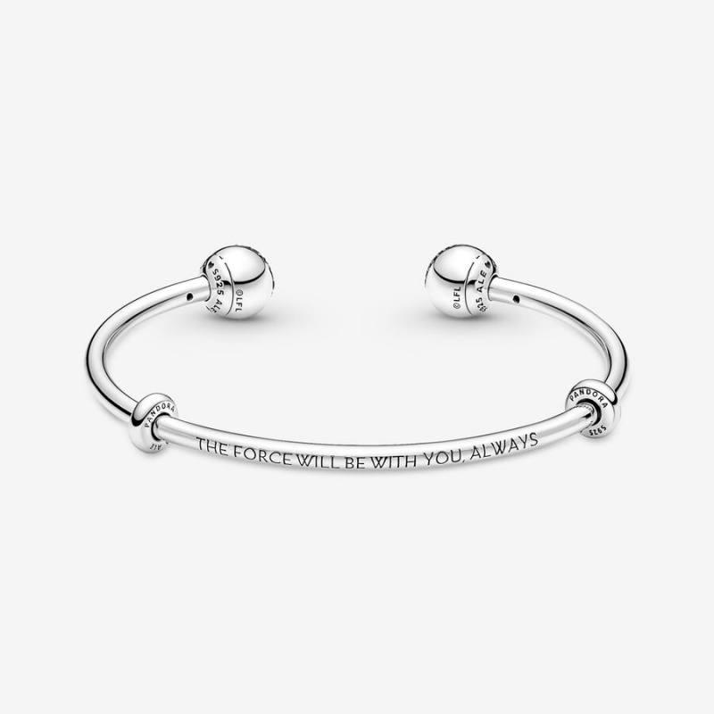 Sterling Silver Pandora Moments Star Wars™ Light & Dark Side Logo Open Bangle Charm Holders | 7186049-TA