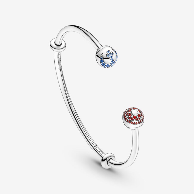 Sterling Silver Pandora Moments Star Wars™ Light & Dark Side Logo Open Bangle Charm Holders | 7186049-TA