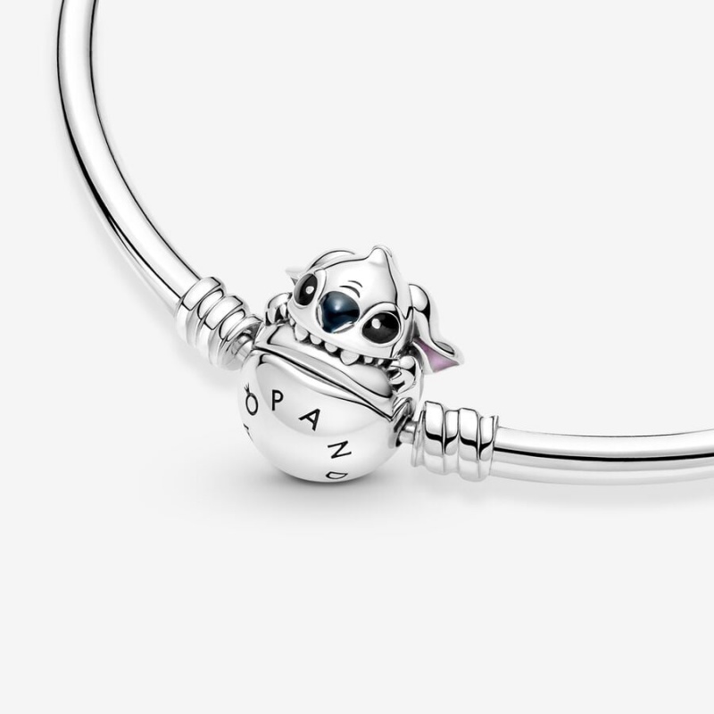 Sterling Silver Pandora Moments Stitch Biting Clasp Bangle Charm Holders | 4730658-DE