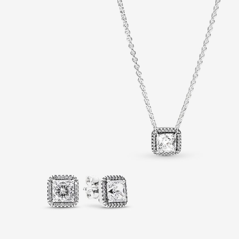 Sterling Silver Pandora Necklace & Earring Sets | 7931056-XU