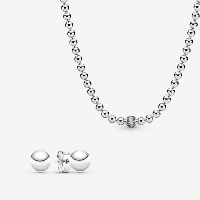 Sterling Silver Pandora Necklace & Earring Sets | 4920671-HV