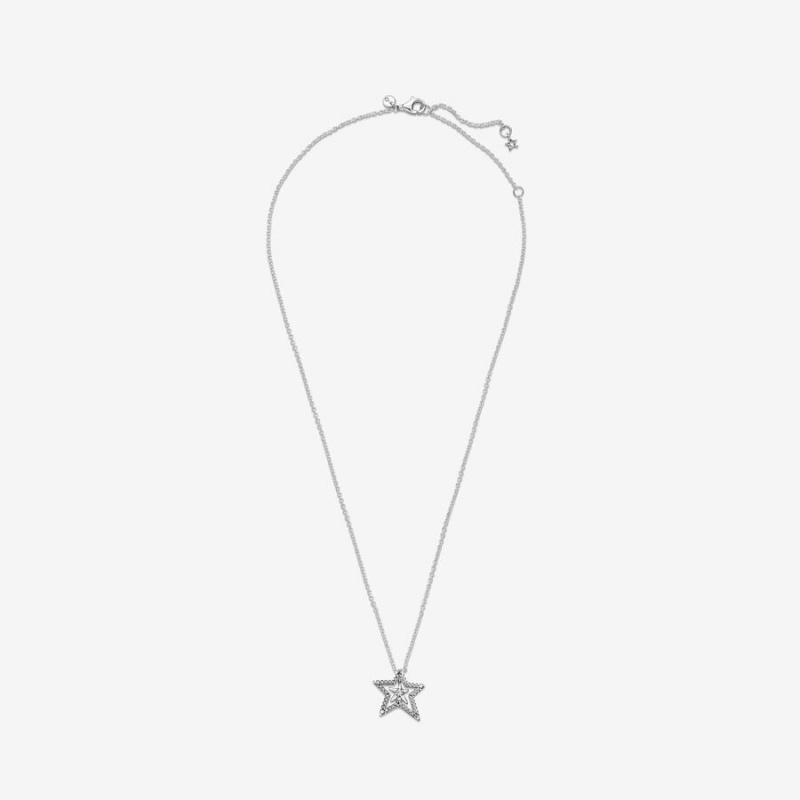 Sterling Silver Pandora Pavé Asymmetric Star Collier Pendant Necklaces | 5241076-SG