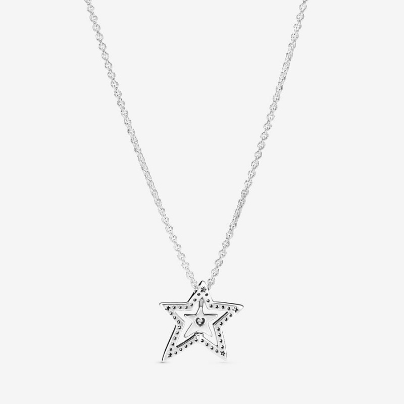 Sterling Silver Pandora Pavé Asymmetric Star Collier Pendant Necklaces | 5241076-SG