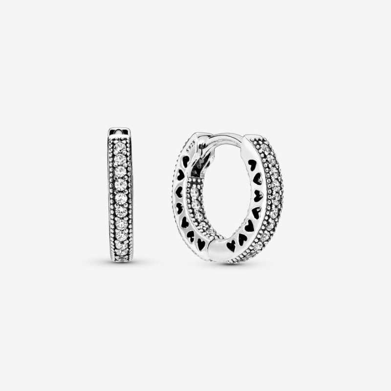 Sterling Silver Pandora Pavé Heart Hoop Earrings | 8792150-DY