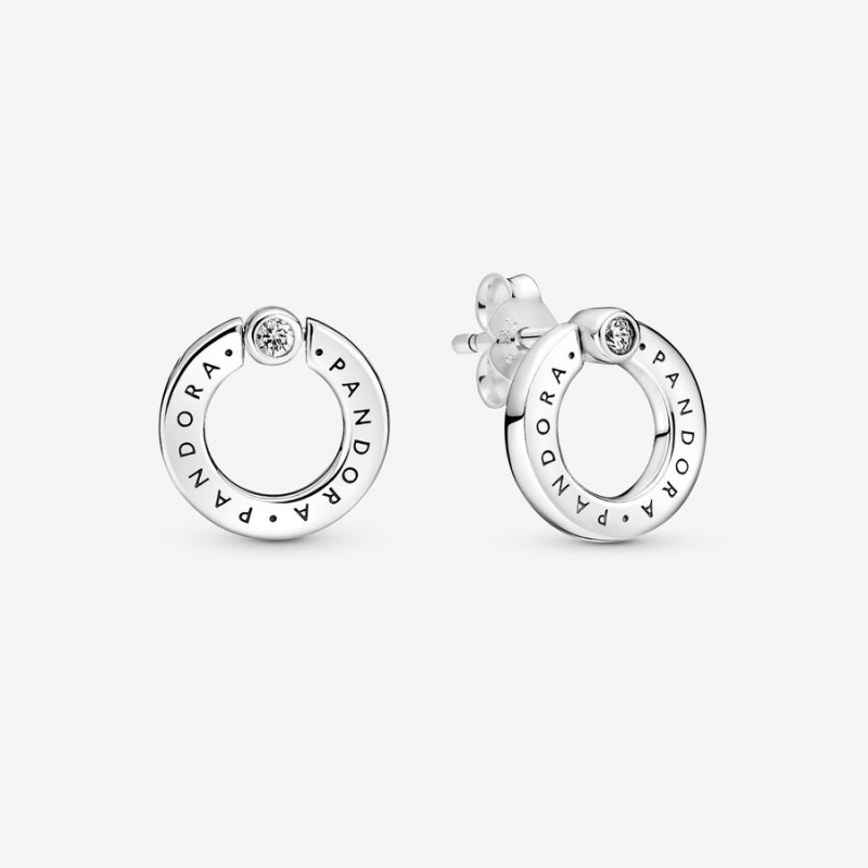 Sterling Silver Pandora Pavé & Logo Circle Reversibles Stud Earrings | 0624739-UG