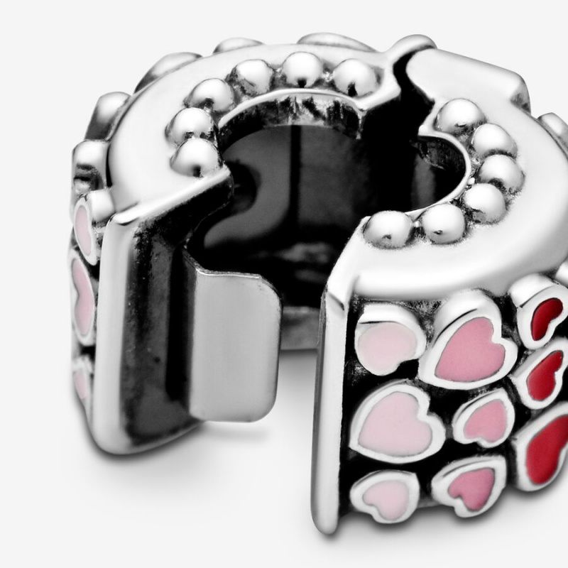 Sterling Silver Pandora Red & Pink Hearts Clips | 8157634-AB