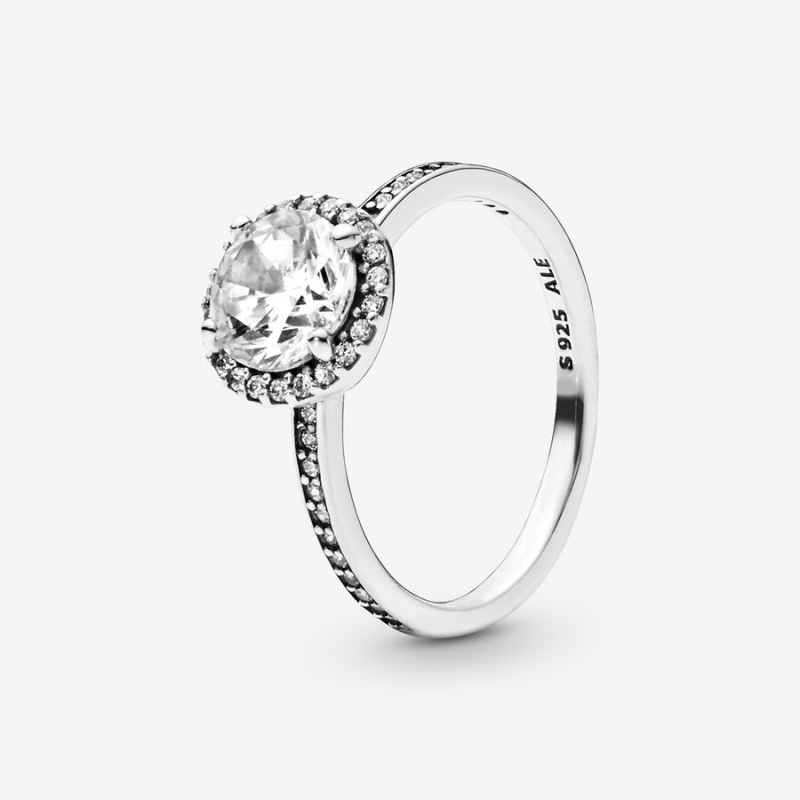 Sterling Silver Pandora Round Sparkle Halo Halo & Solitaire Rings | 8956741-JC