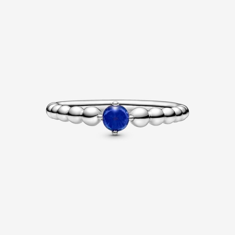 Sterling Silver Pandora September Sea Blue Beaded Birthstone Rings | 2536708-FP