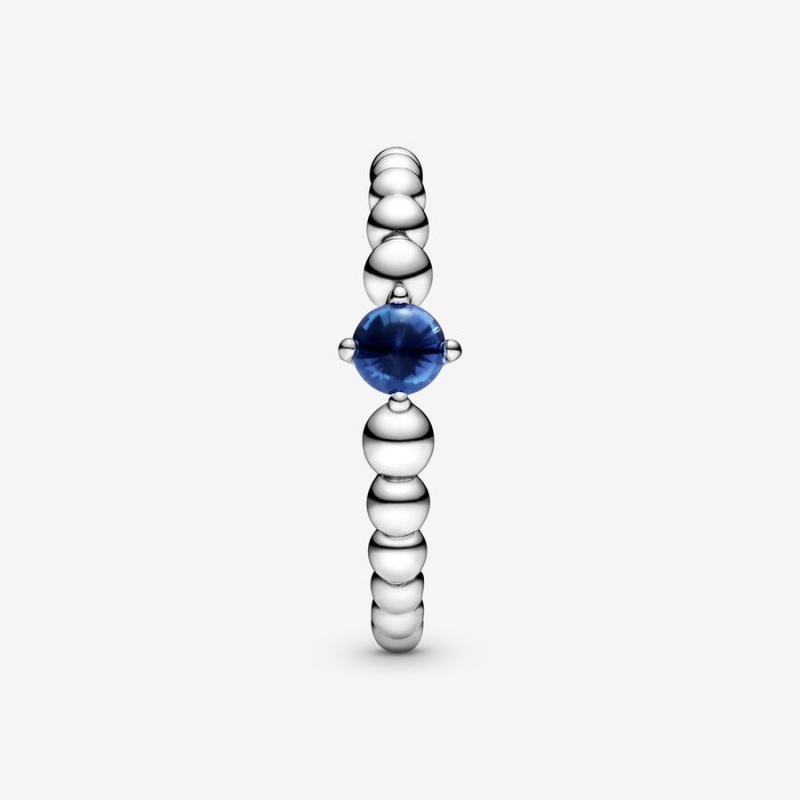 Sterling Silver Pandora September Sea Blue Beaded Birthstone Rings | 2536708-FP