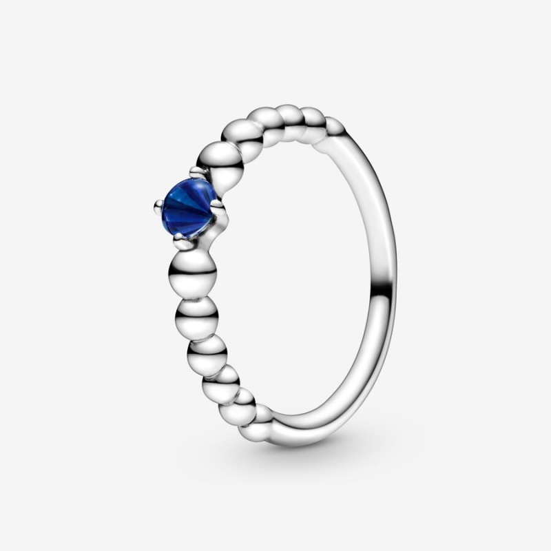 Sterling Silver Pandora September Sea Blue Beaded Birthstone Rings | 2536708-FP