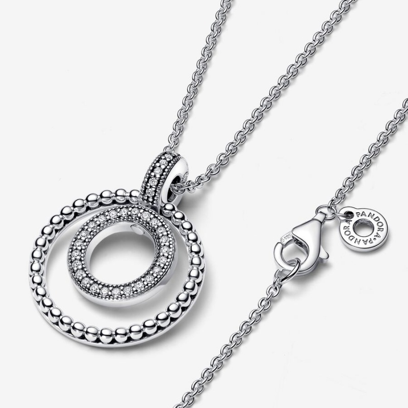 Sterling Silver Pandora Signature Pavé & Beads Pendant Necklaces | 1370958-TC