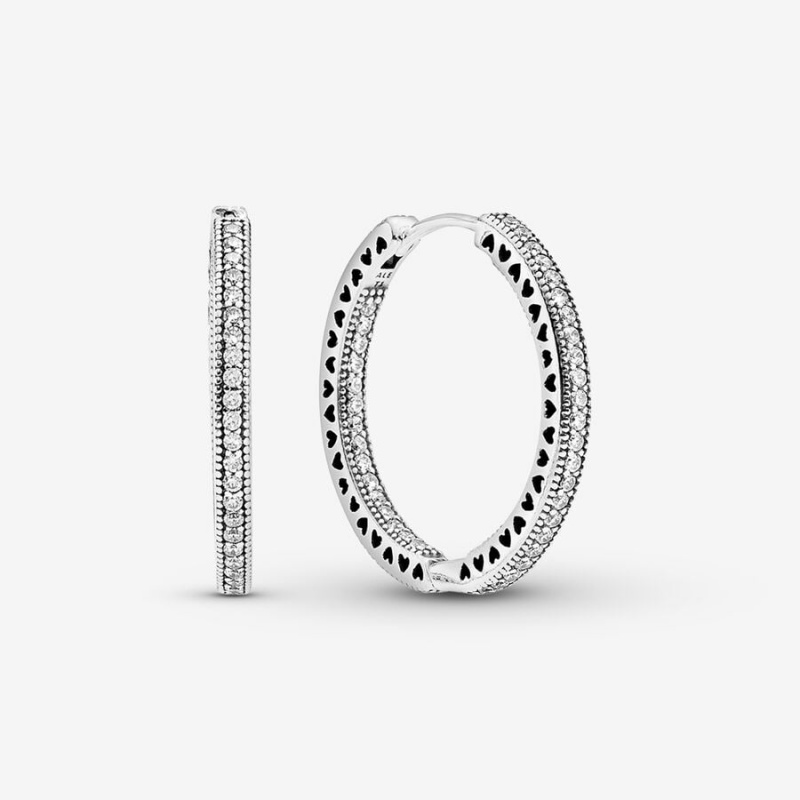 Sterling Silver Pandora Sparkle and Hearts Hoop Earrings | 2095476-JU