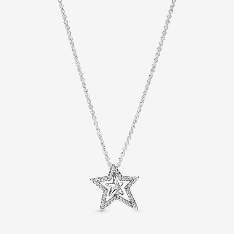 Sterling Silver Pandora Sparkling Asymetric Star Jewelry Gift Set Pendant Necklaces | 4268703-MQ