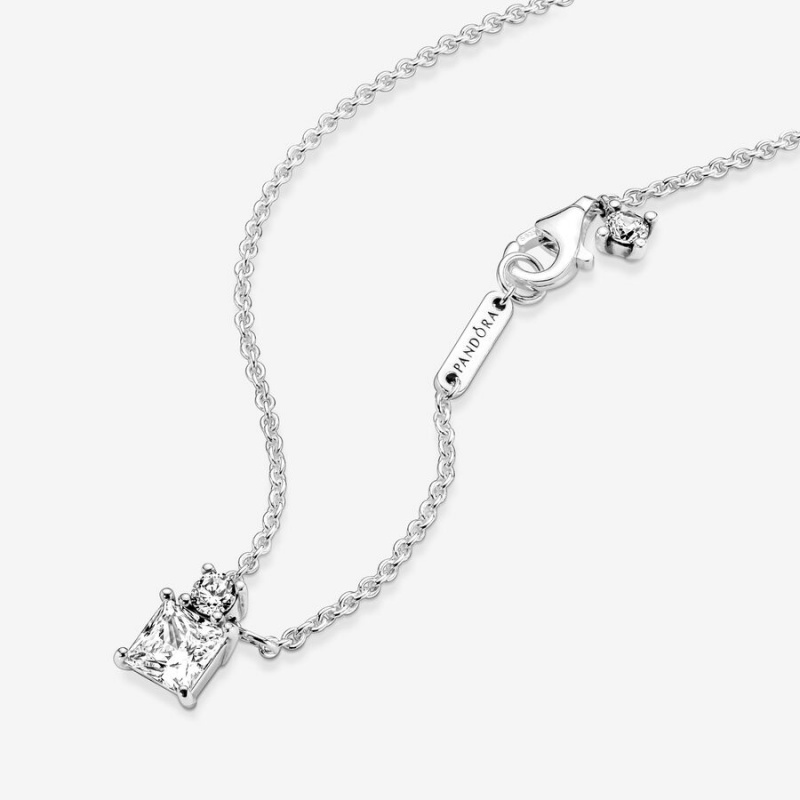 Sterling Silver Pandora Sparkling Collier Round & Square Pendant Necklaces | 5396170-LH