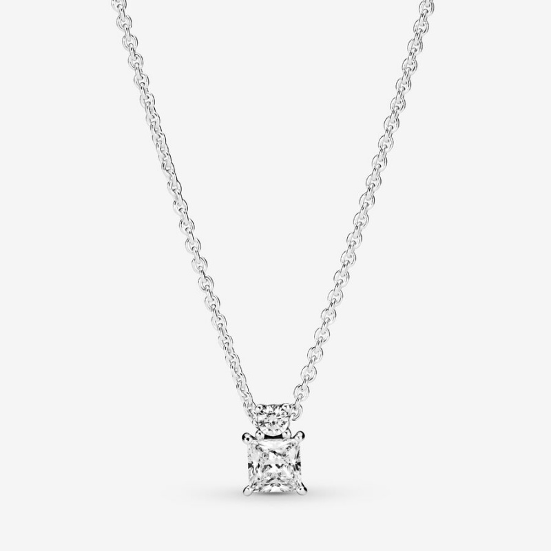 Sterling Silver Pandora Sparkling Collier Round & Square Pendant Necklaces | 5396170-LH