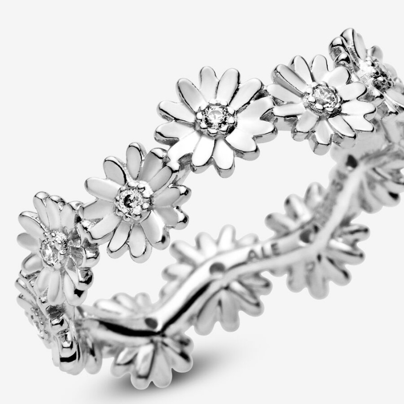 Sterling Silver Pandora Sparkling Daisy Flower Crown Band Rings | 1730956-KT