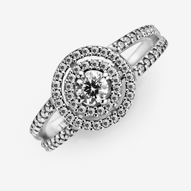 Sterling Silver Pandora Sparkling Double Halo Halo & Solitaire Rings | 3706241-YI