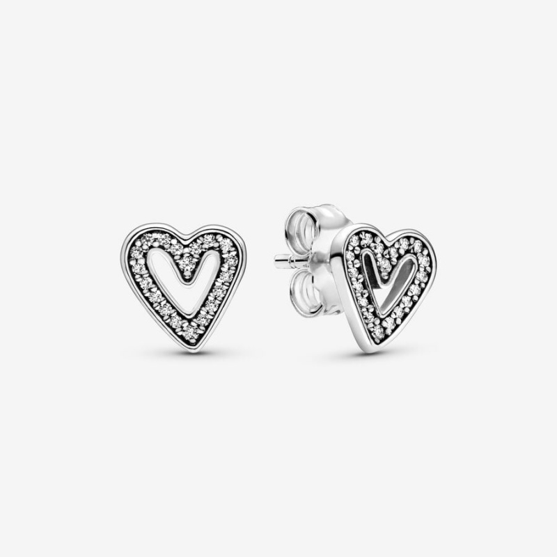 Sterling Silver Pandora Sparkling Freehand Hearts Stud Earrings | 1628357-QJ