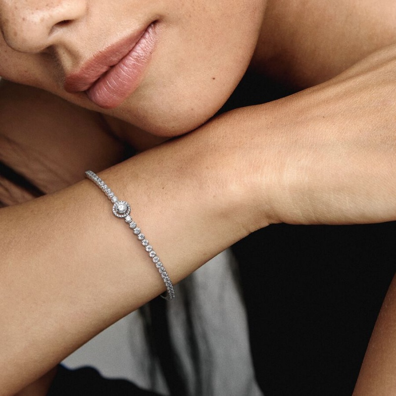 Sterling Silver Pandora Sparkling Halo Tennis Non-charm Bracelets | 1579864-QZ