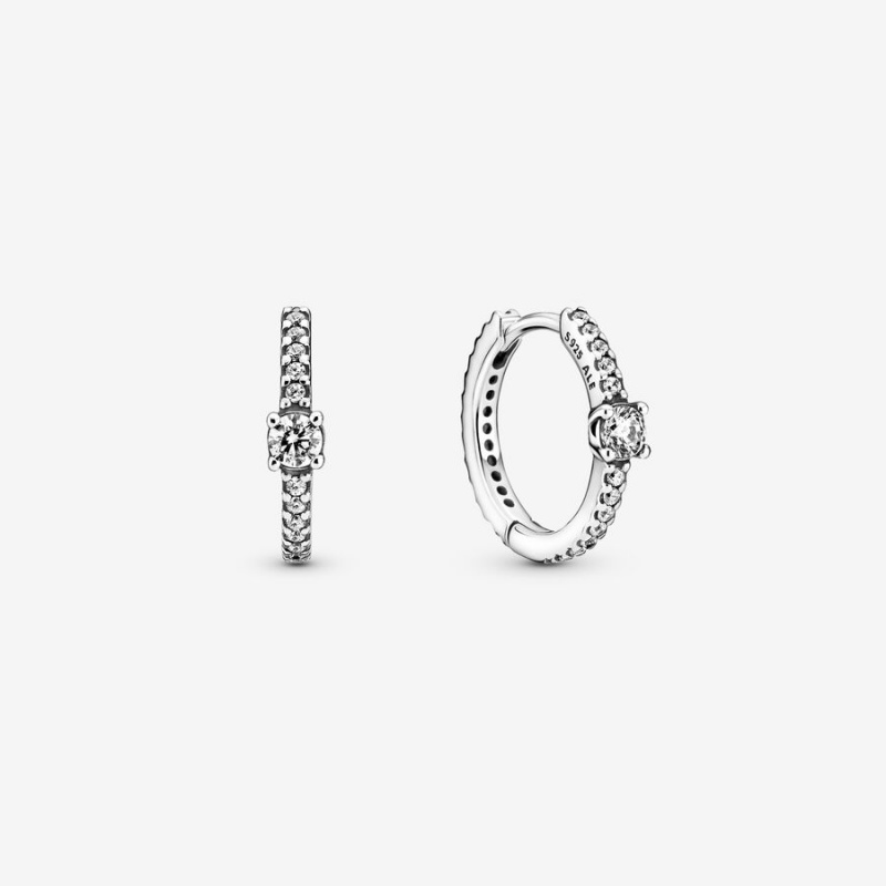 Sterling Silver Pandora Sparkling Hoop Earrings | 1965074-YD