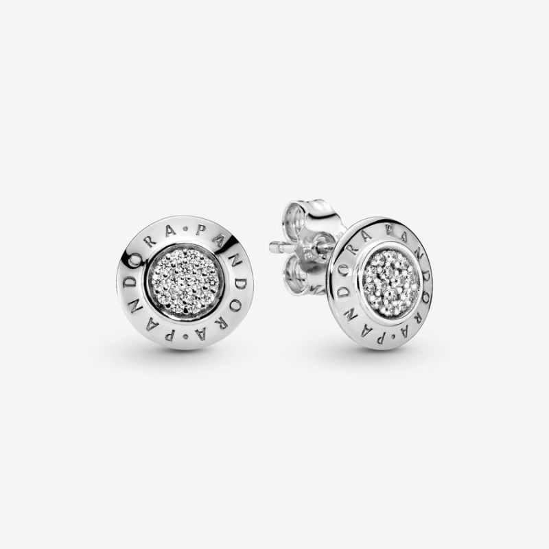 Sterling Silver Pandora Sparkling Logos Stud Earrings | 4501392-PB