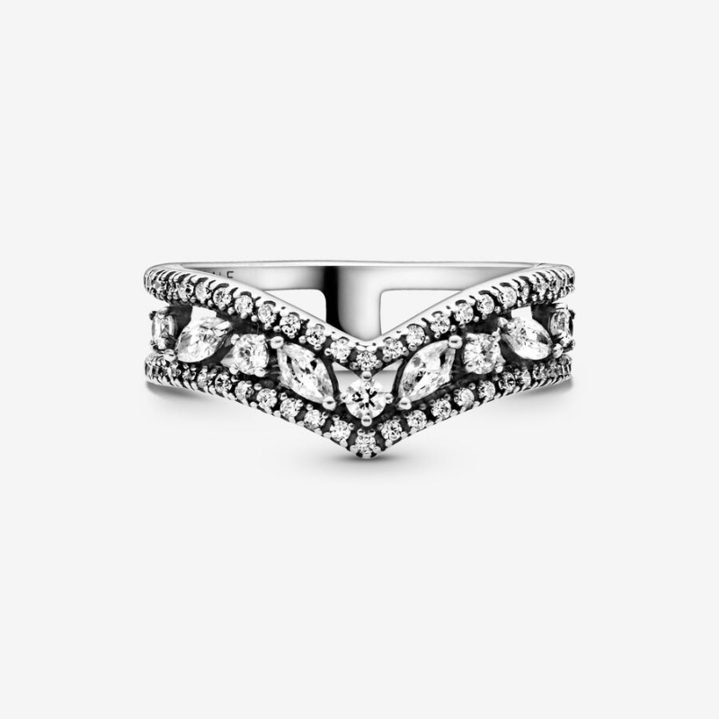 Sterling Silver Pandora Sparkling Marquise Double Wishbone Statement Rings | 4609523-BR