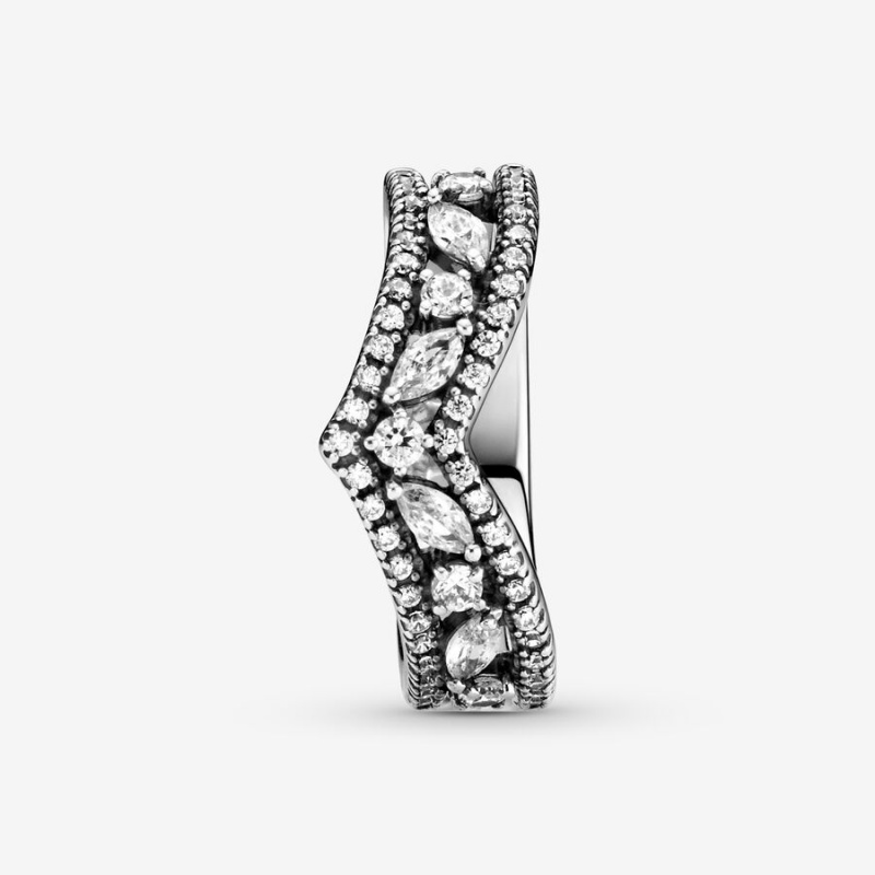 Sterling Silver Pandora Sparkling Marquise Double Wishbone Statement Rings | 4609523-BR