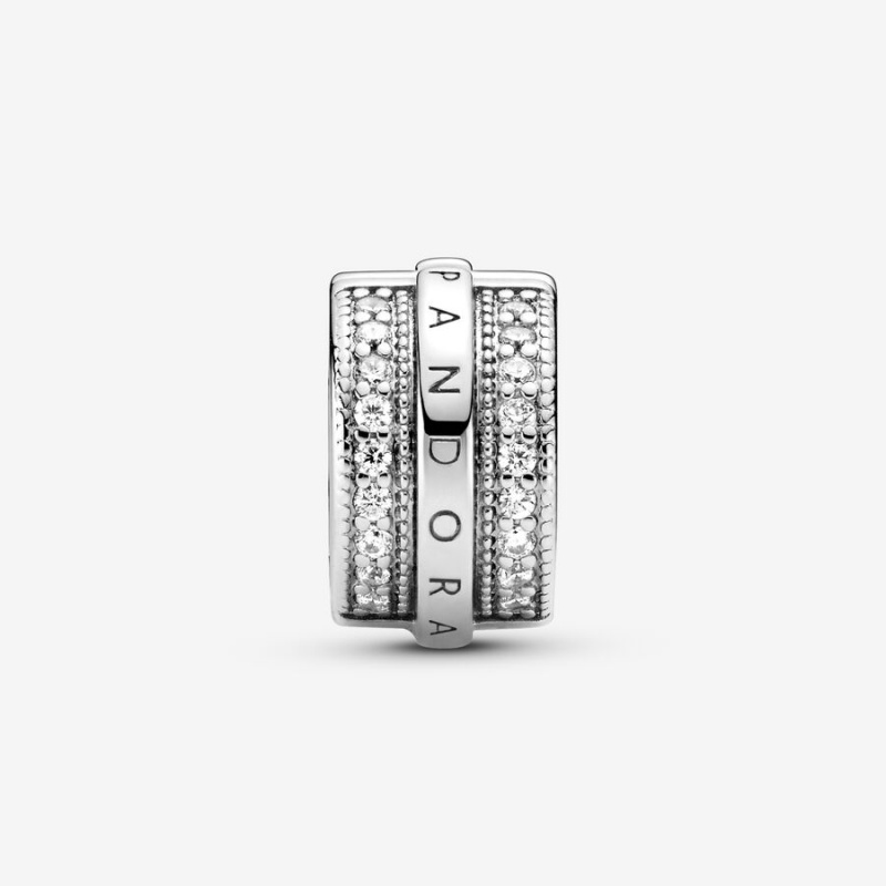 Sterling Silver Pandora Sparkling Pavé Lines & Logo Clip Clips | 7016842-IW