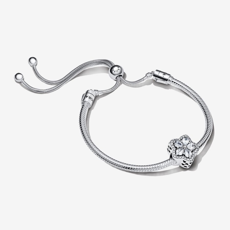 Sterling Silver Pandora Sparkling Snowflake Sliding Set Charm Holders | 7185062-NW