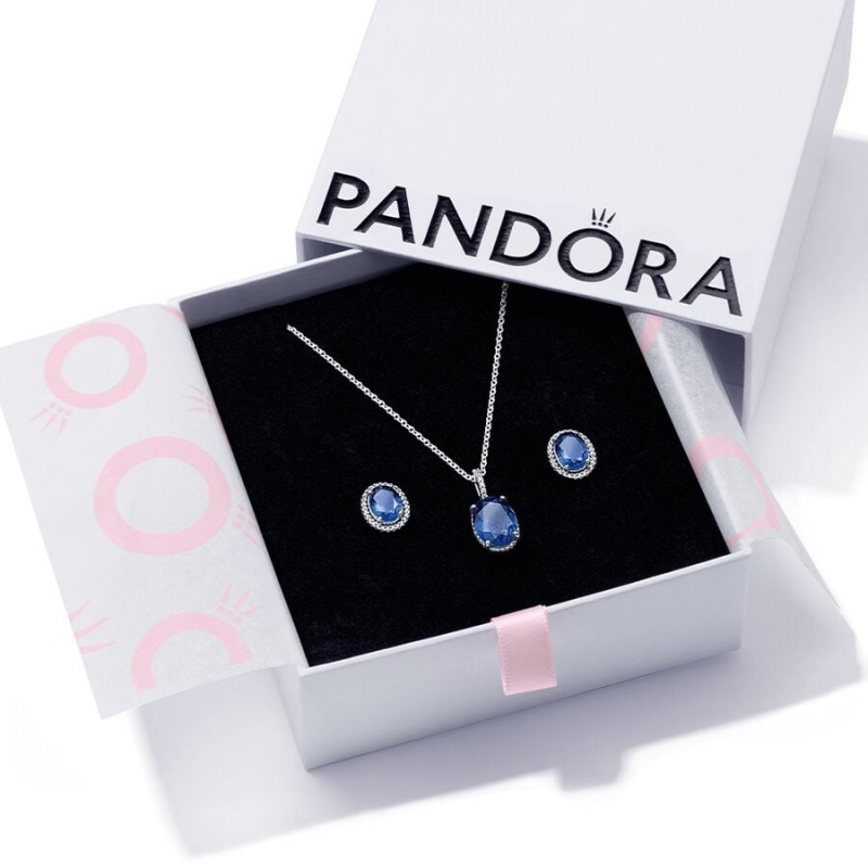 Sterling Silver Pandora Sparkling Statement Halo Jewelry Gift Set Necklace & Earring Sets | 3480652-DE