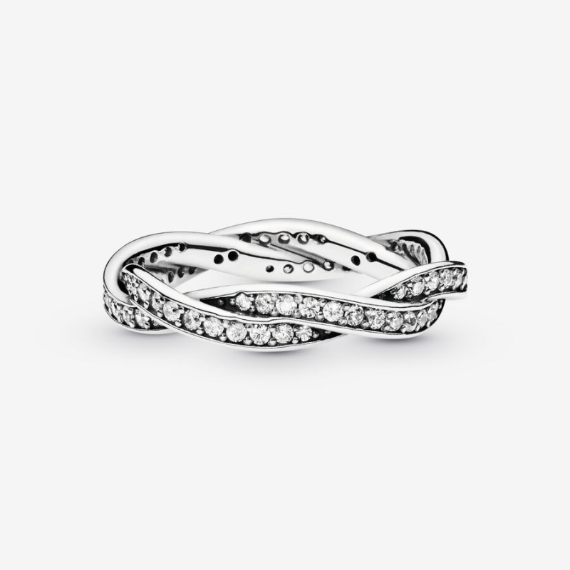 Sterling Silver Pandora Sparkling Twisted Lines Band Rings | 6708542-CS