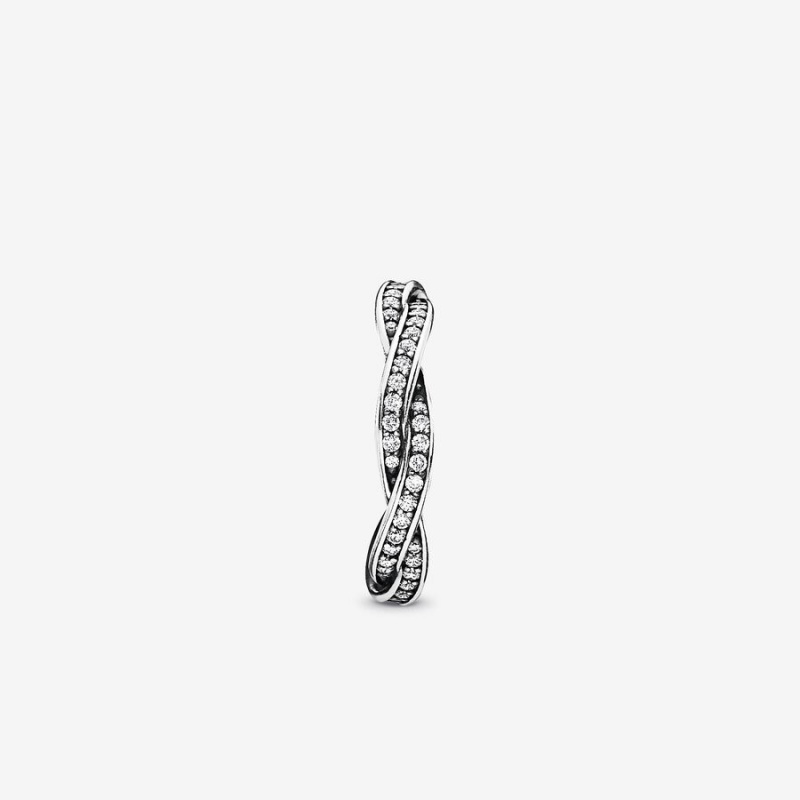 Sterling Silver Pandora Sparkling Twisted Lines Band Rings | 6708542-CS