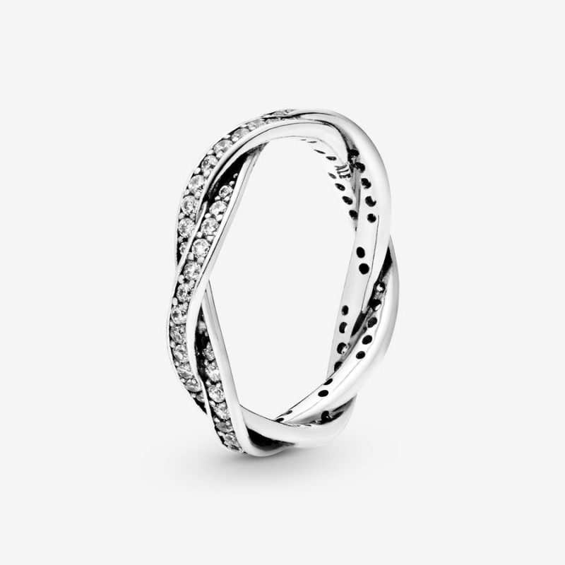 Sterling Silver Pandora Sparkling Twisted Lines Band Rings | 6708542-CS