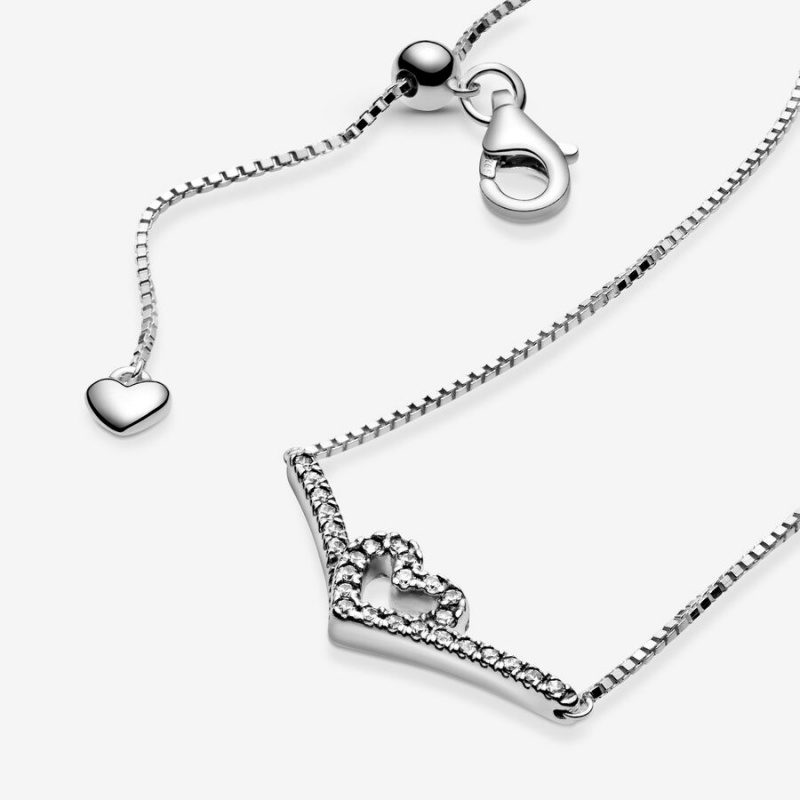 Sterling Silver Pandora Sparkling Wishbone Heart Collier Pendant Necklaces | 4385061-OS